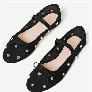 The cutest black mesh Maryjane’s with rhinestones and bow